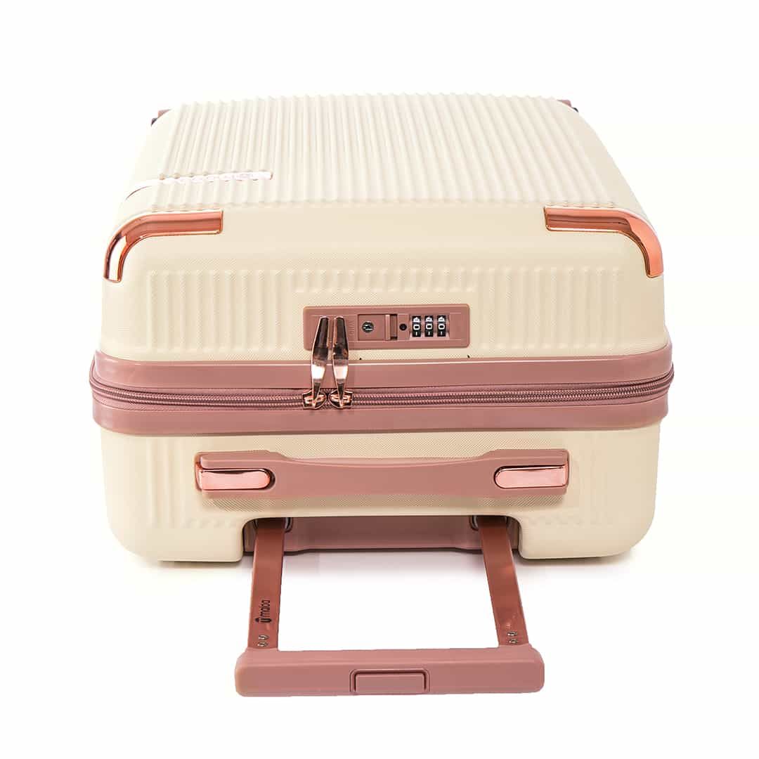 Kit de Mala Pequena de Bordo 10 kg Croácia  Bege, Porta Sapato Rosa, Kit Frasco 7 Peças Rosa e Tag Good Travel Rosa