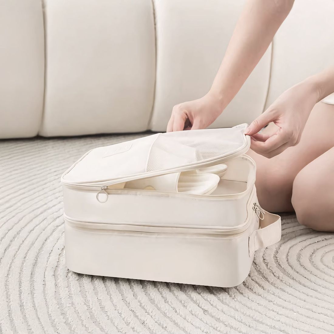 Kit de Malas de Viagem 10kg e 32 kg Amsterdam, Porta Sapato e Kit Organizador Bege