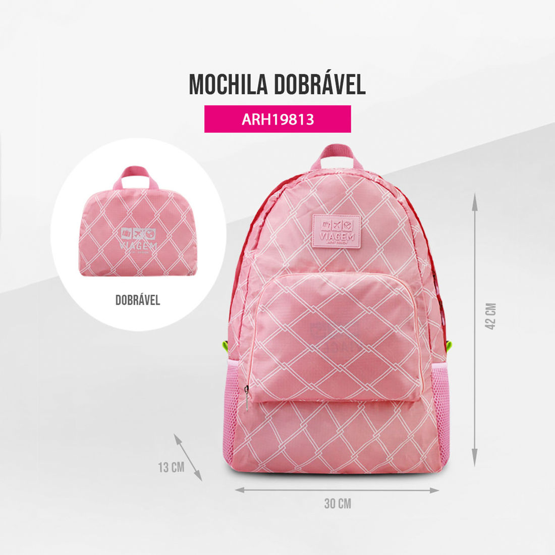 Mochila Dobrável Rosa Listras