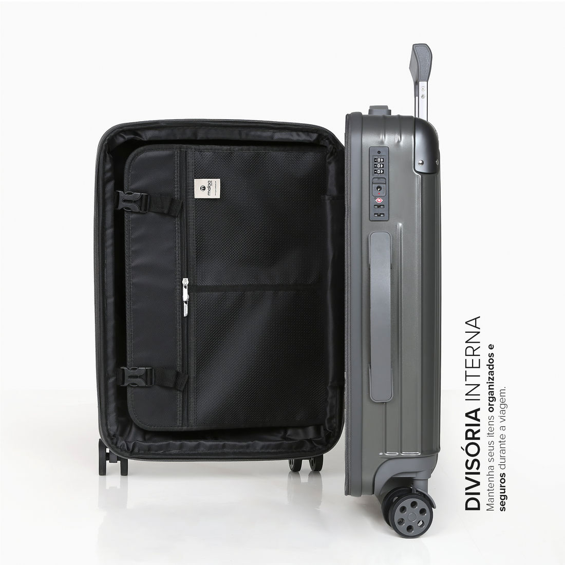 Mala de Viagem Média 23kg ABS Policarbonato com Expansor Brasil Maloa Chumbo