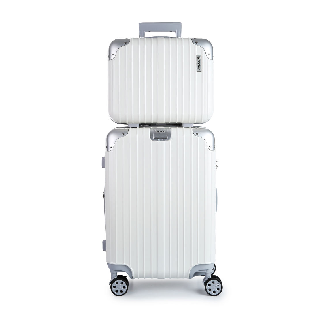 Conjunto Mala de Viagem Pequena de Bordo 10kg ABS Policarbonato com Expansor e Frasqueira Brasil Maloa Branco