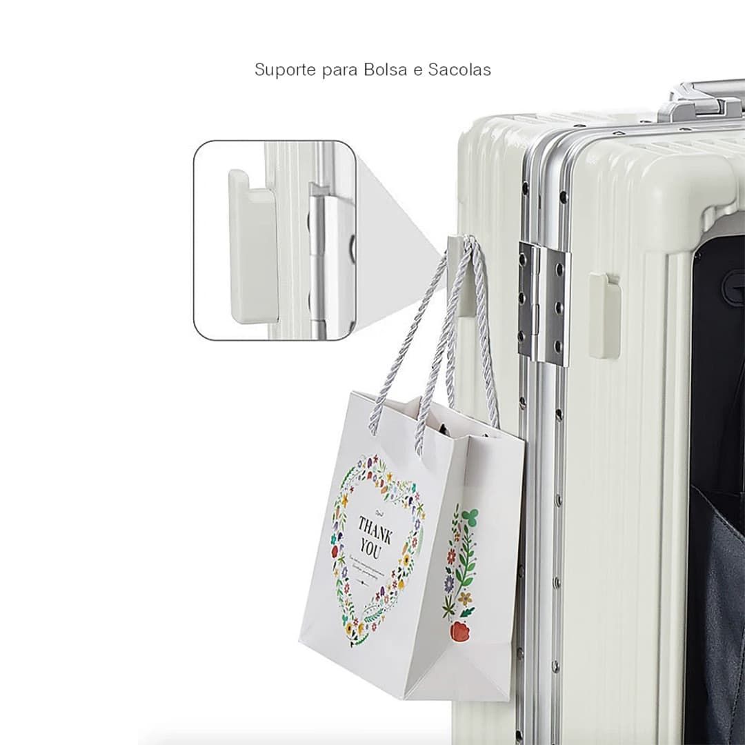 Kit de Mala Pequena de Bordo 10 kg Suécia Branco, Frasqueira Bali, Organizador Porta Sapato e Kit Frascos 7 Pcs Cinza