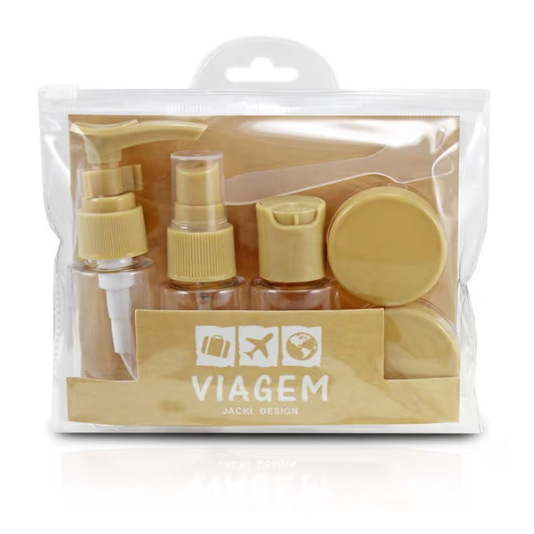 Kit Bolsa de Viagem 9 em 1 Bege, Kit Frasco 7 Pecas Bege e Porta Escova de Dente Marrom Kit Bolsa de Viagem 9 em 1 Bege, Kit Frasco 7 Pecas Bege e Porta Escova de Dente Marrom