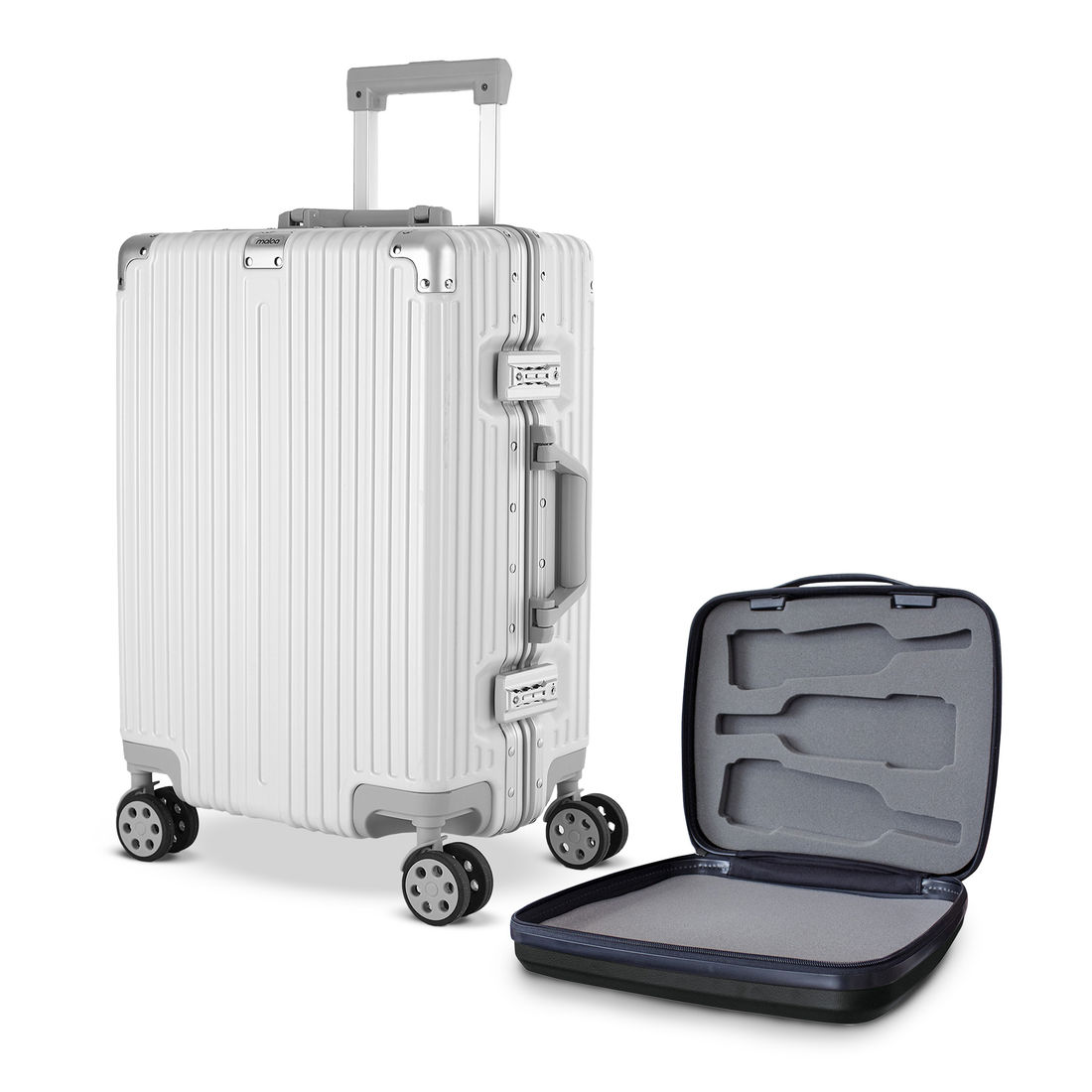 Kit de Mala Pequena de Bordo 10 kg Noruega Branco, Maleta de Vinho e Tag Marrom Kit de Mala Pequena de Bordo 10 kg Noruega Branco, Maleta de Vinho e Tag Marrom