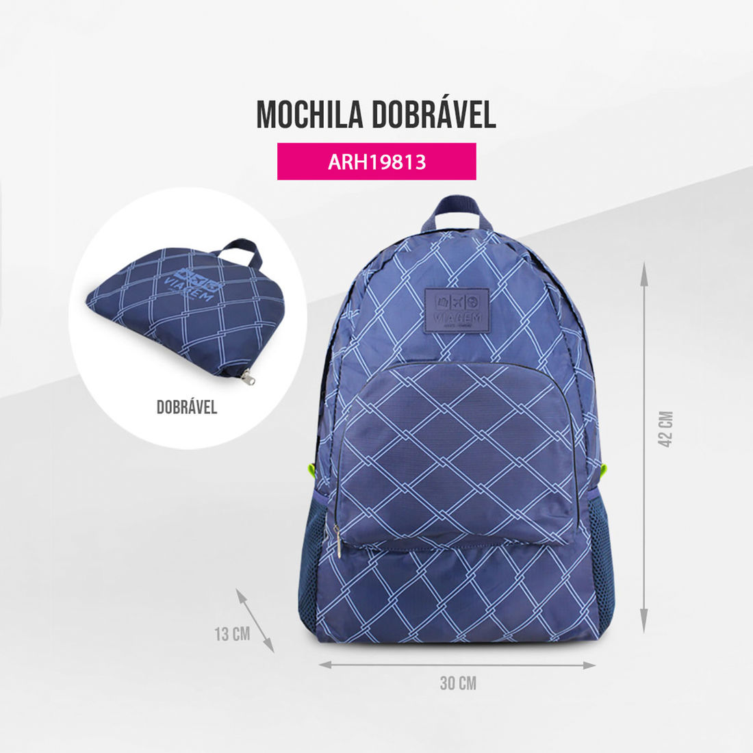 Mochila Dobrável Azul Listras