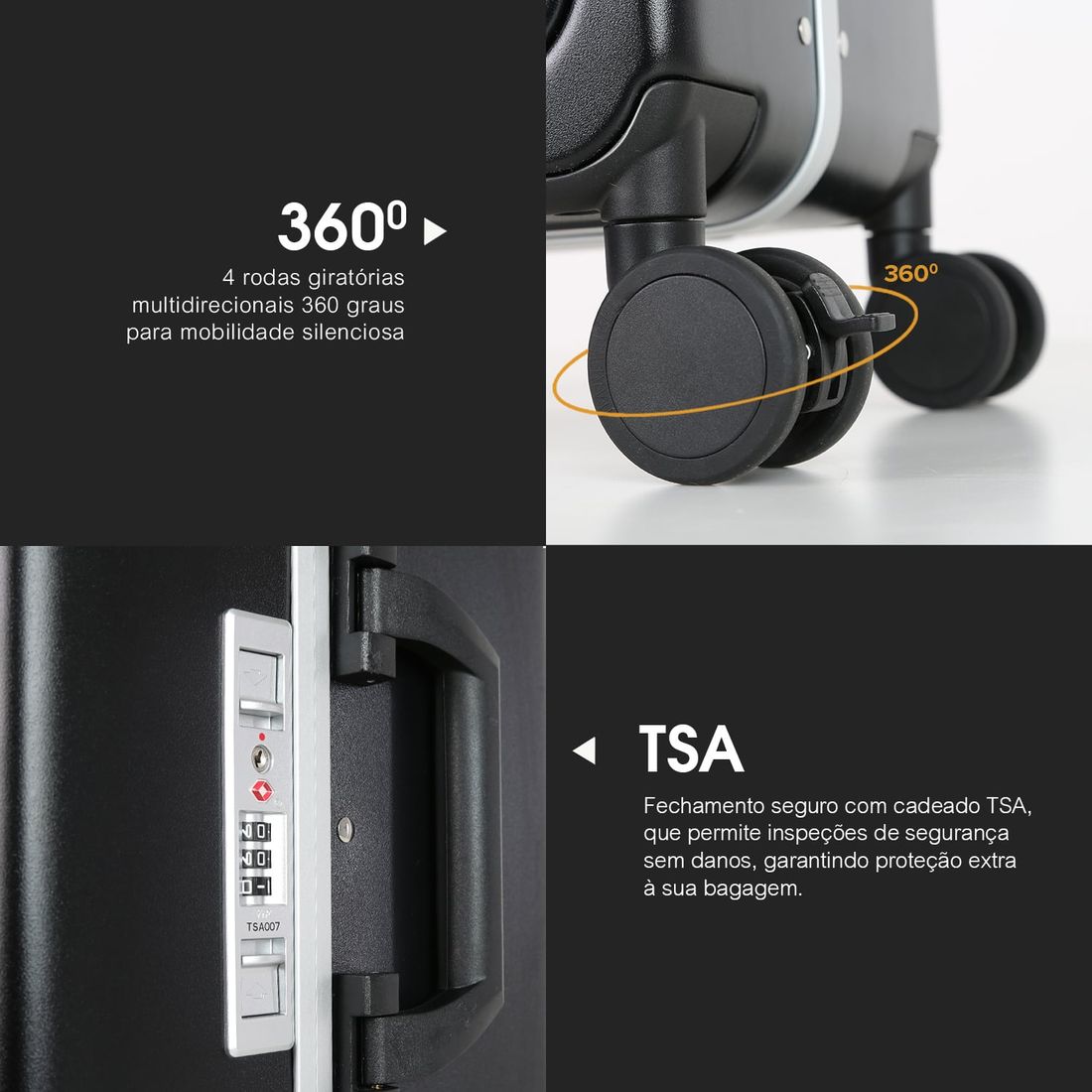 Mala de Viagem Pequena de Bordo 10 kg em Policarbonato Barcelona Maloa Preto Mala de Viagem Pequena de Bordo 10 kg em Policarbonato Barcelona Maloa Preto