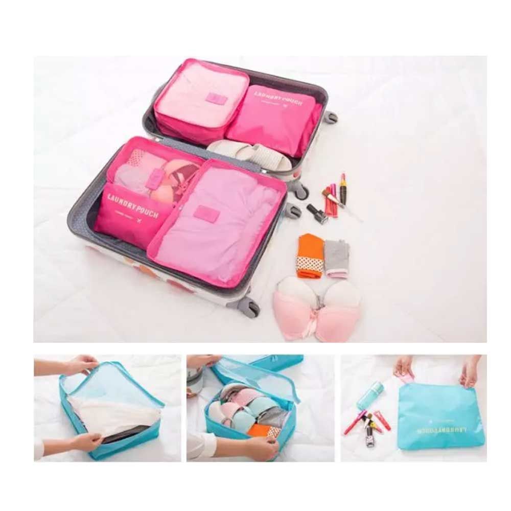 Kit Organizador De Mala 6 Peças Pink Kit Organizador De Mala 6 Peças Pink