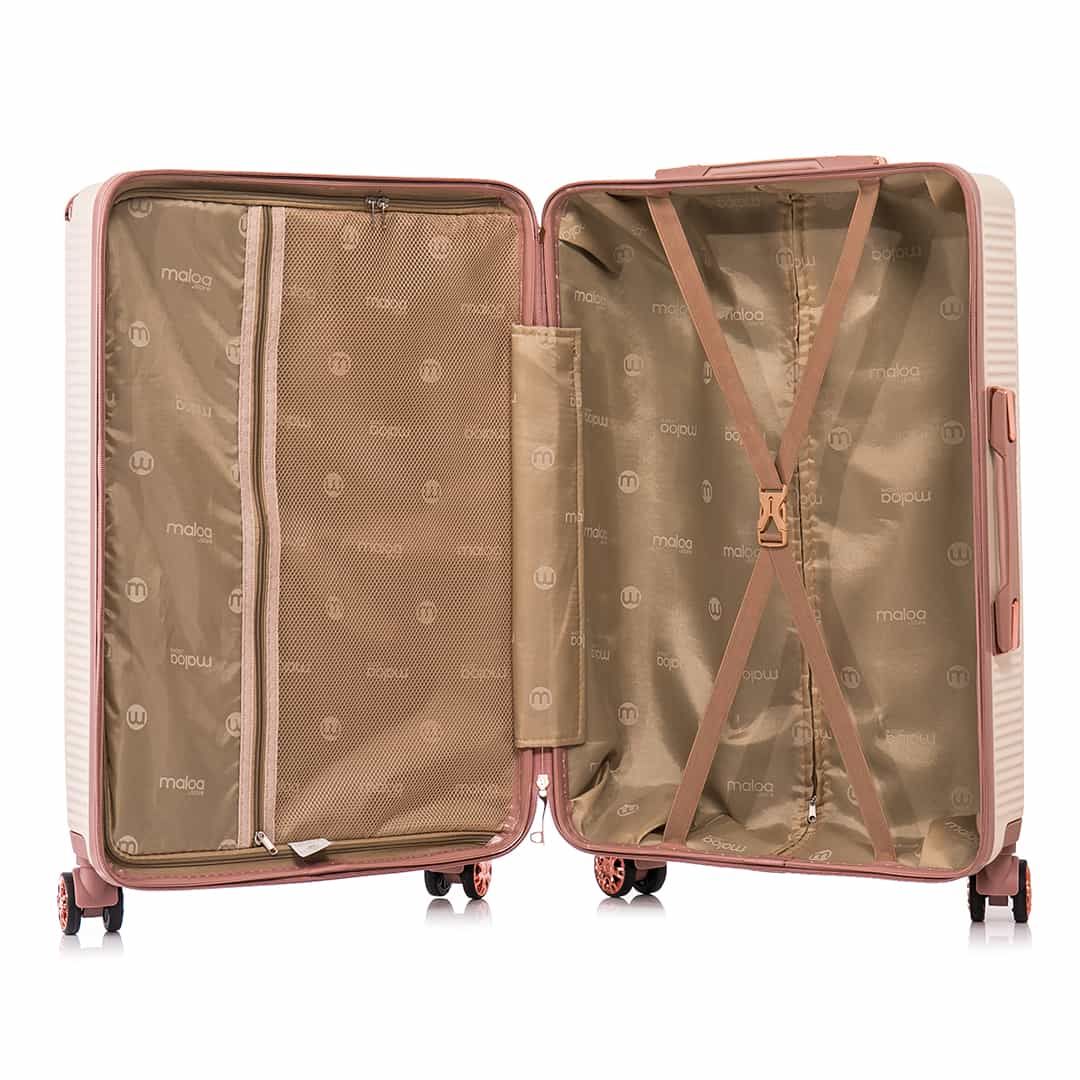 Kit de Mala Pequena de Bordo 10 kg Croácia  Bege, Porta Sapato Rosa, Kit Frasco 7 Peças Rosa e Tag Good Travel Rosa