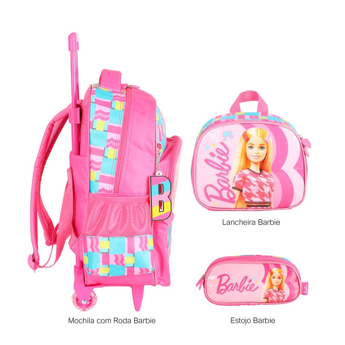 Kit Mochila Escolar Infantil com Estojo e Lancheira Barbie Violeta