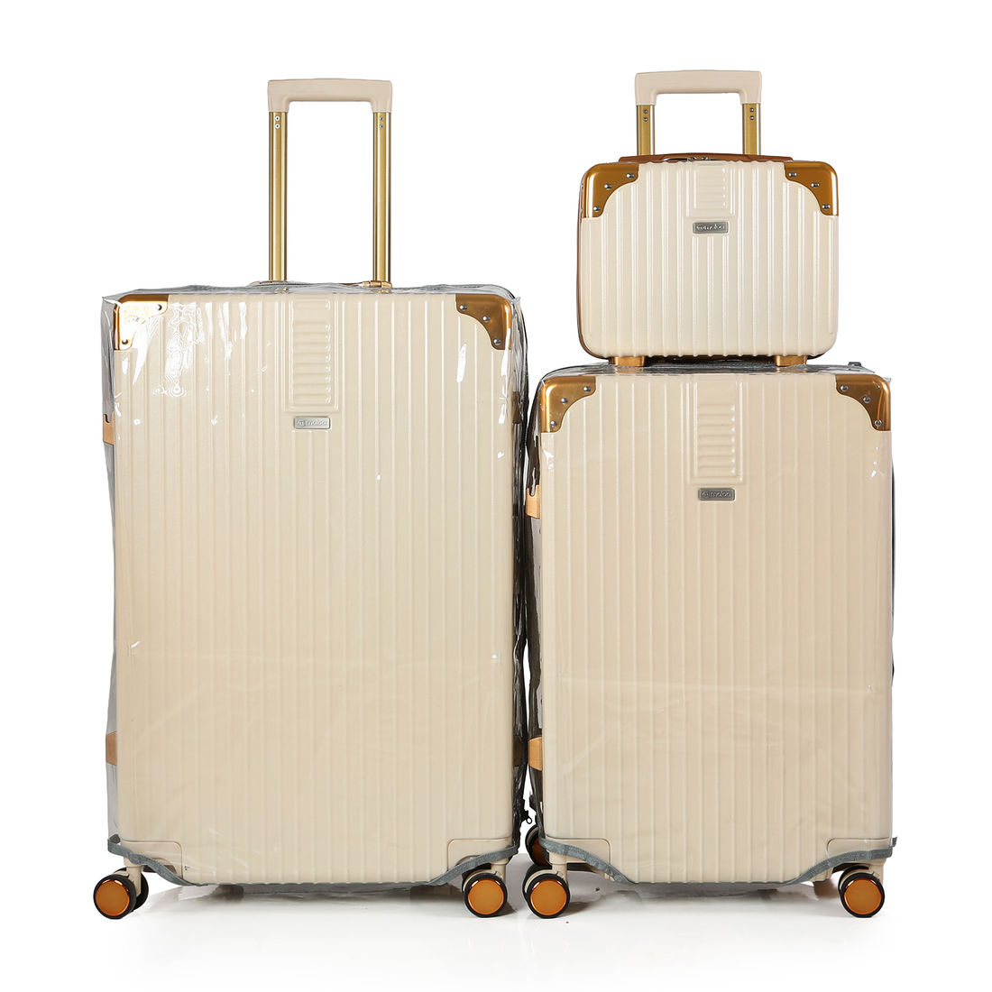 Compre Kit de Malas de Viagem Toronto Bege Media 23kg, Grande 32kg e Frasqueira e GANHE 2 Capas Transparentes Cinza