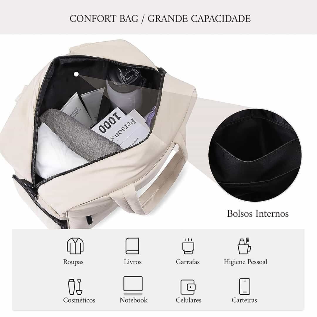 Kit de Mala Media 23 kg e Grande 32 kg, Bolsa Confort Branca e 2 Capa Viajar Faz Bem M e G Preto Kit de Mala Media 23 kg e Grande 32 kg, Bolsa Confort Branca e 2 Capa Viajar Faz Bem M e G Preto