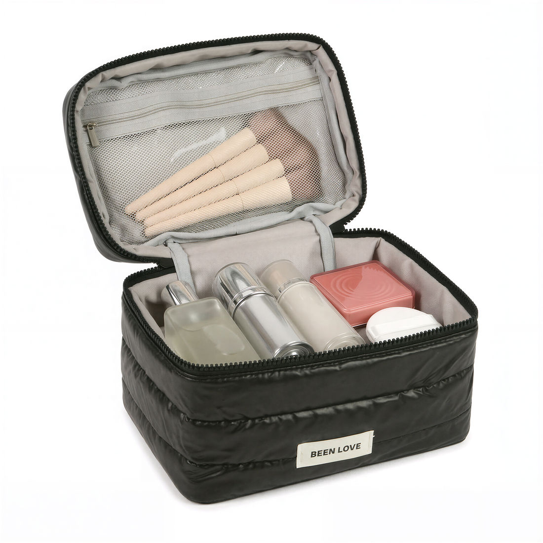 Kit de Acessórios Multifuncional com Necessaire, Porta Passaporte e Porta Notebook 14 Polegadas Puffer Maloa Preto