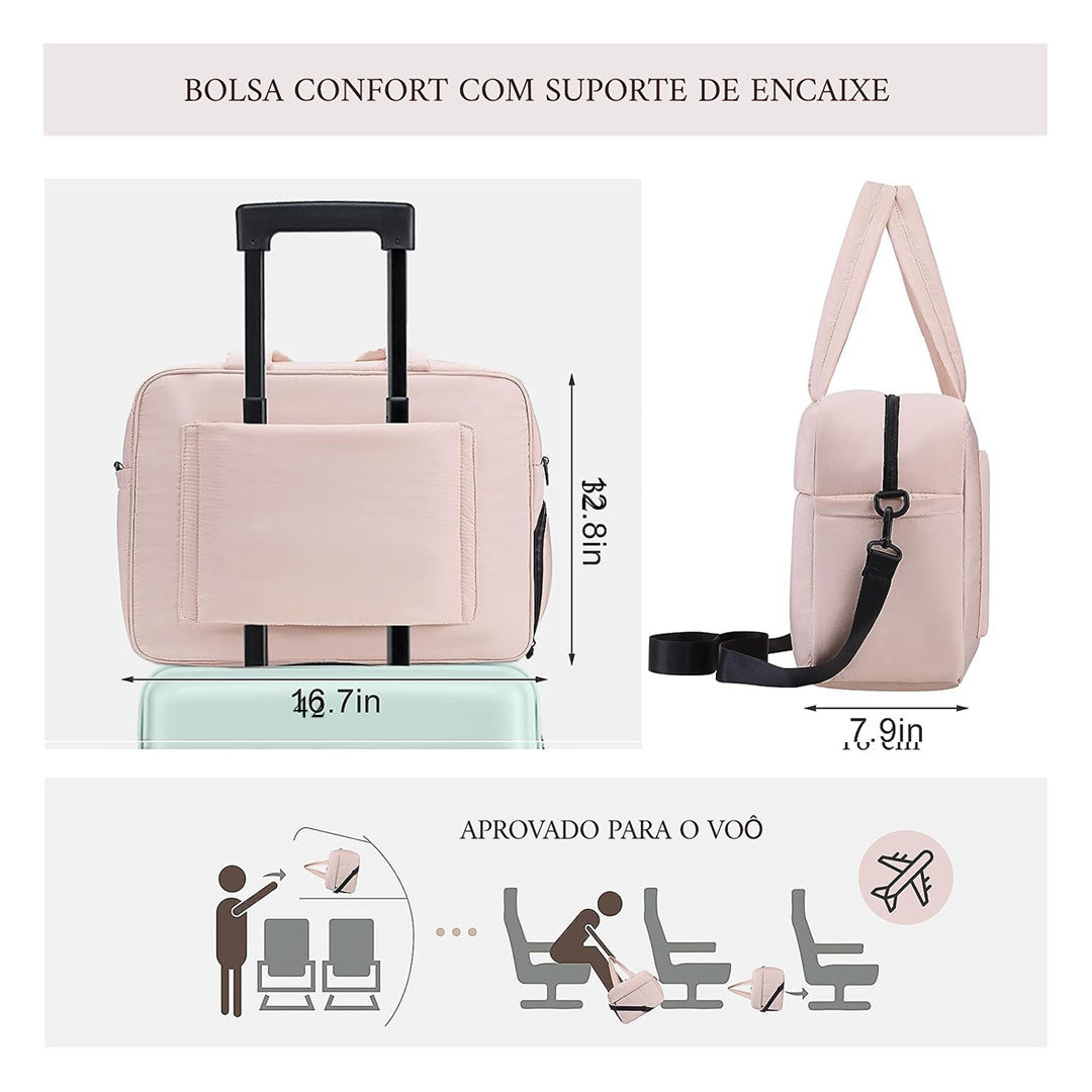 Kit Mala de Assento Grécia Media 23 kg Rosa, Bolsa Confort e Tag Good Travel Rosa