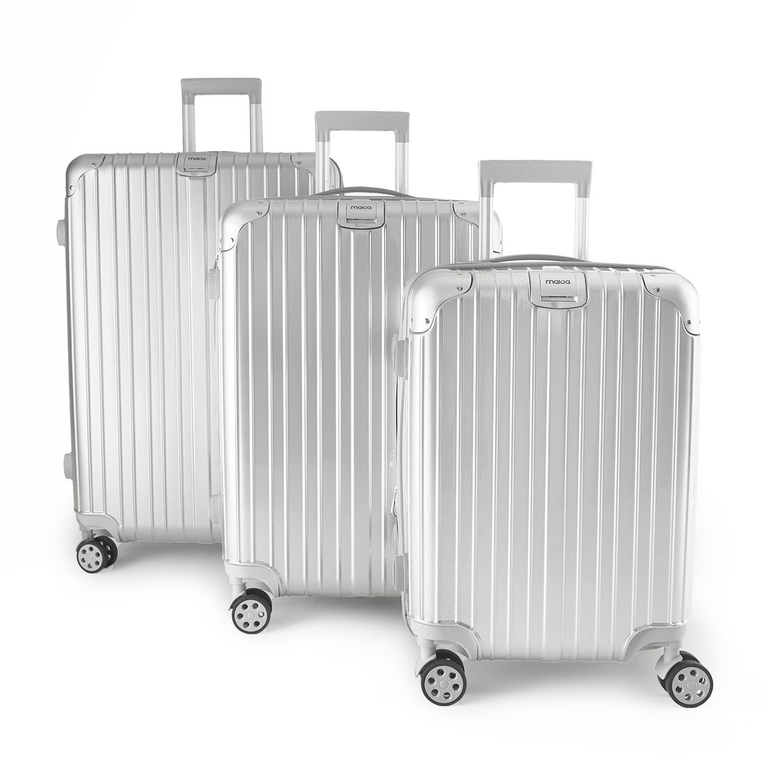 Kit de Viagem com 3 Peças ABS Policarbonato com Expansor Brasil Maloa Prata Kit de Viagem com 3 Peças ABS Policarbonato com Expansor Brasil Maloa Prata