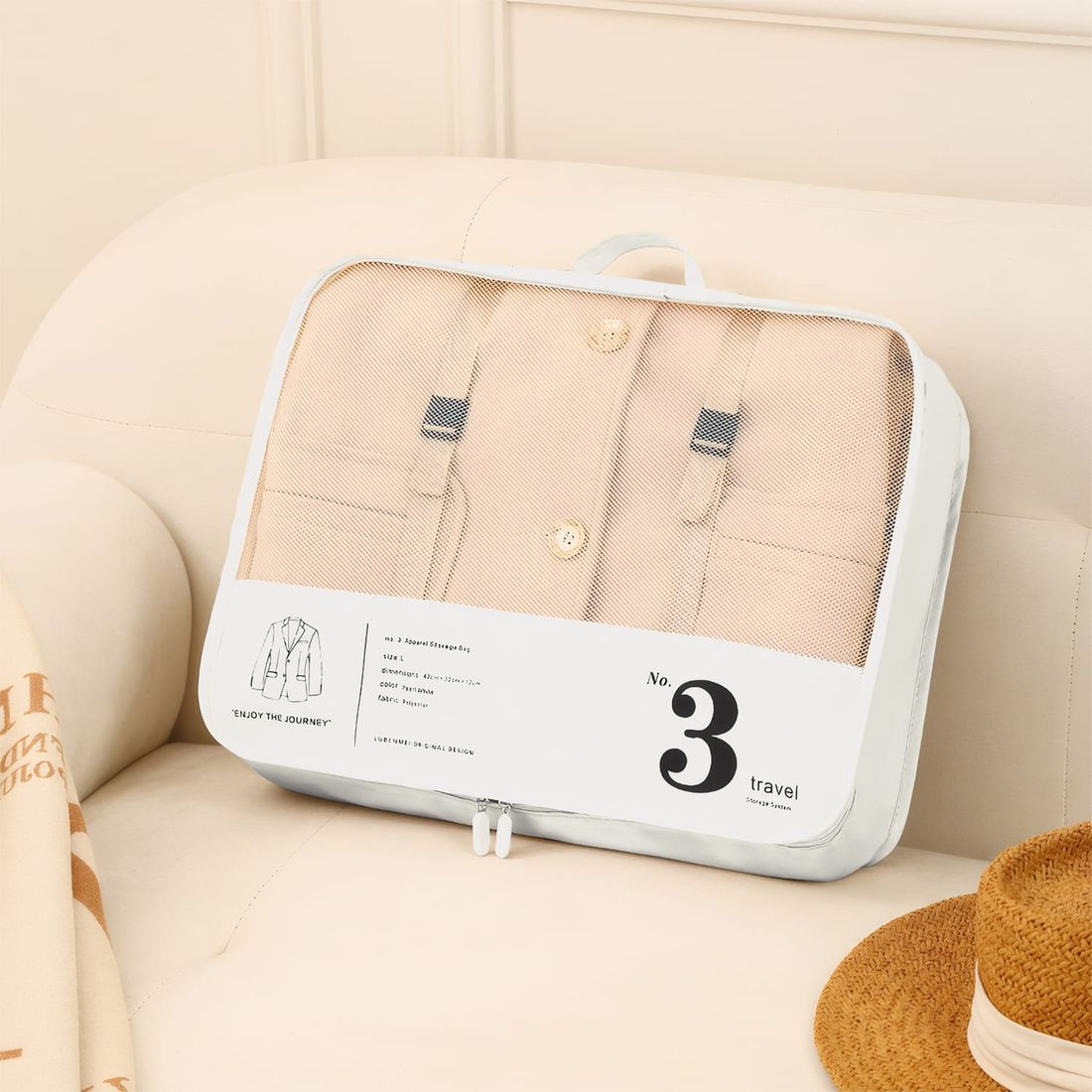 Kit de Mala Pequena de Bordo Brasil Preta e Branca com Tag Good Travel Preta e Branca e 2 Kits Organizadores Travel to Live