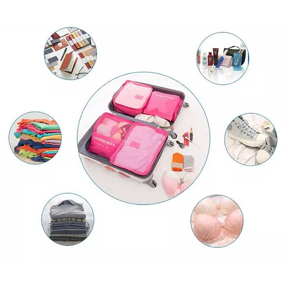 Kit Organizador De Mala 6 Peças Pink Kit Organizador De Mala 6 Peças Pink