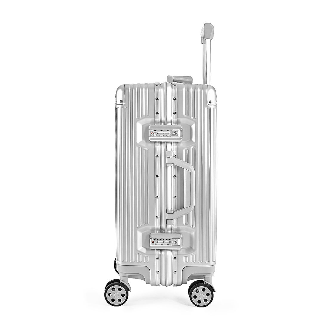 Kit Mala de Bordo 10kg e 23kg Noruega Maloa Prata  PC e ABS com  Kit Frasco 7 Peças Cinza e Kit Puffer Prata