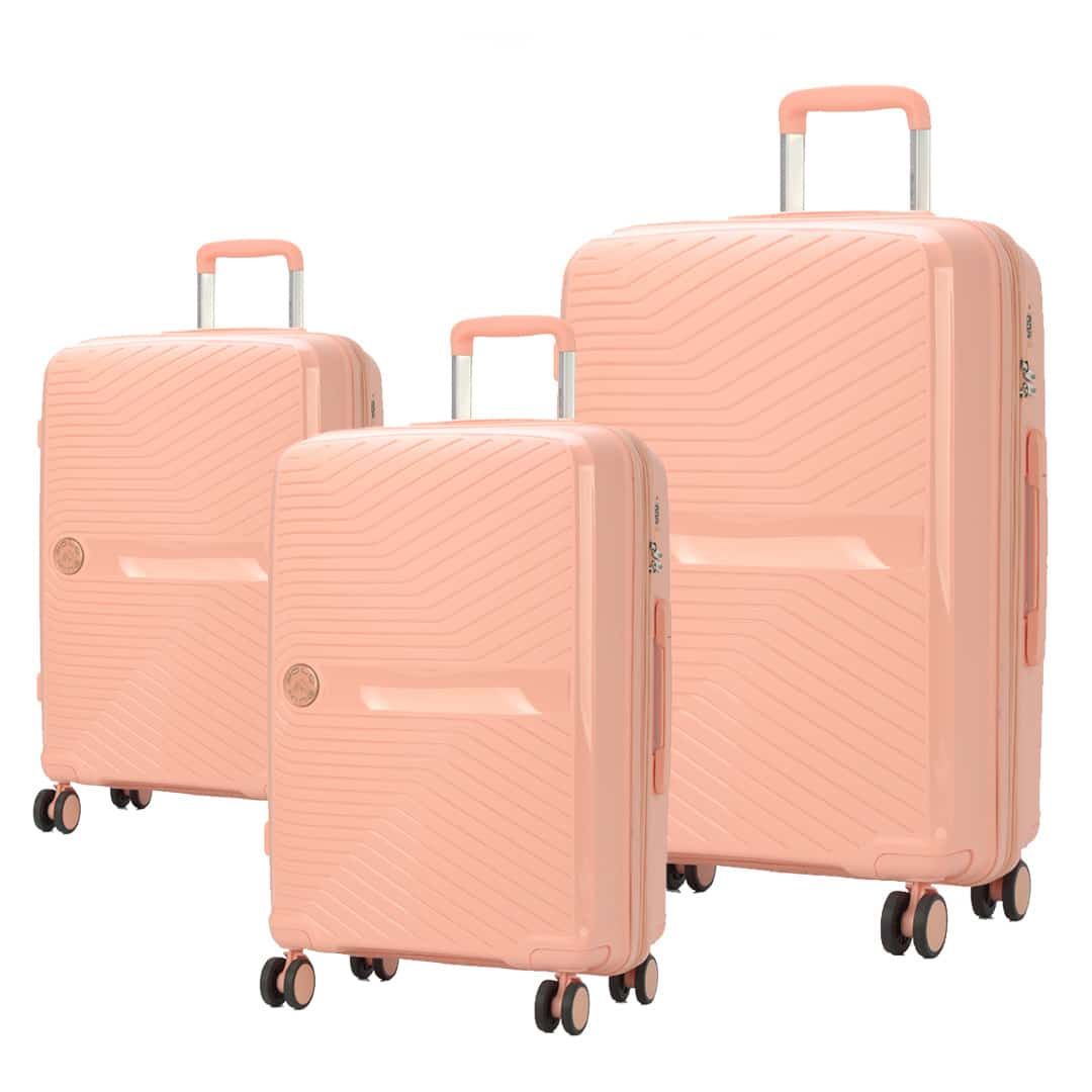 Kit Mala de Viagem 3 Peças em Polipropeleno Granada Salmão com Expansor Kit Mala de Viagem 3 Peças em Polipropeleno Granada Salmão com Expansor