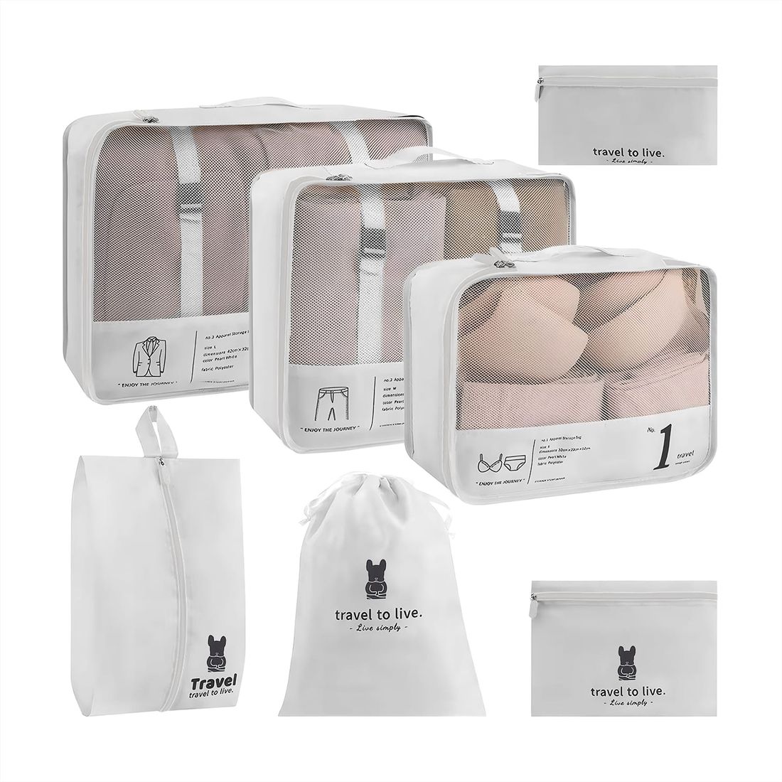 Kit Malas de Viagem 32kg Holanda Bau Maloa Branco e Preto com 2 Kits Organizadores Branco e Preto
