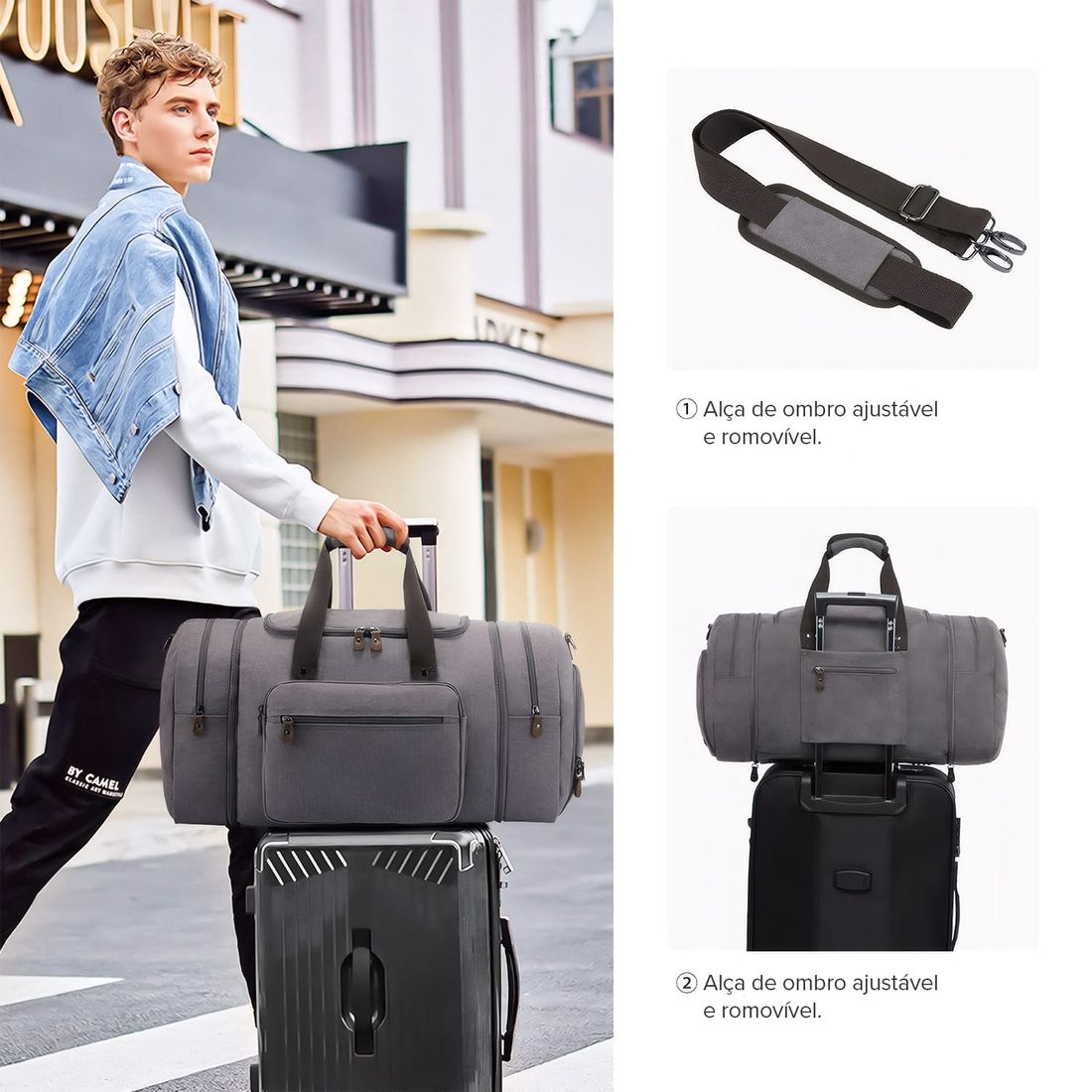 Bolsa de Viagem com Expansor Canvas Duffel Bags Cinza Bolsa de Viagem com Expansor Canvas Duffel Bags Cinza