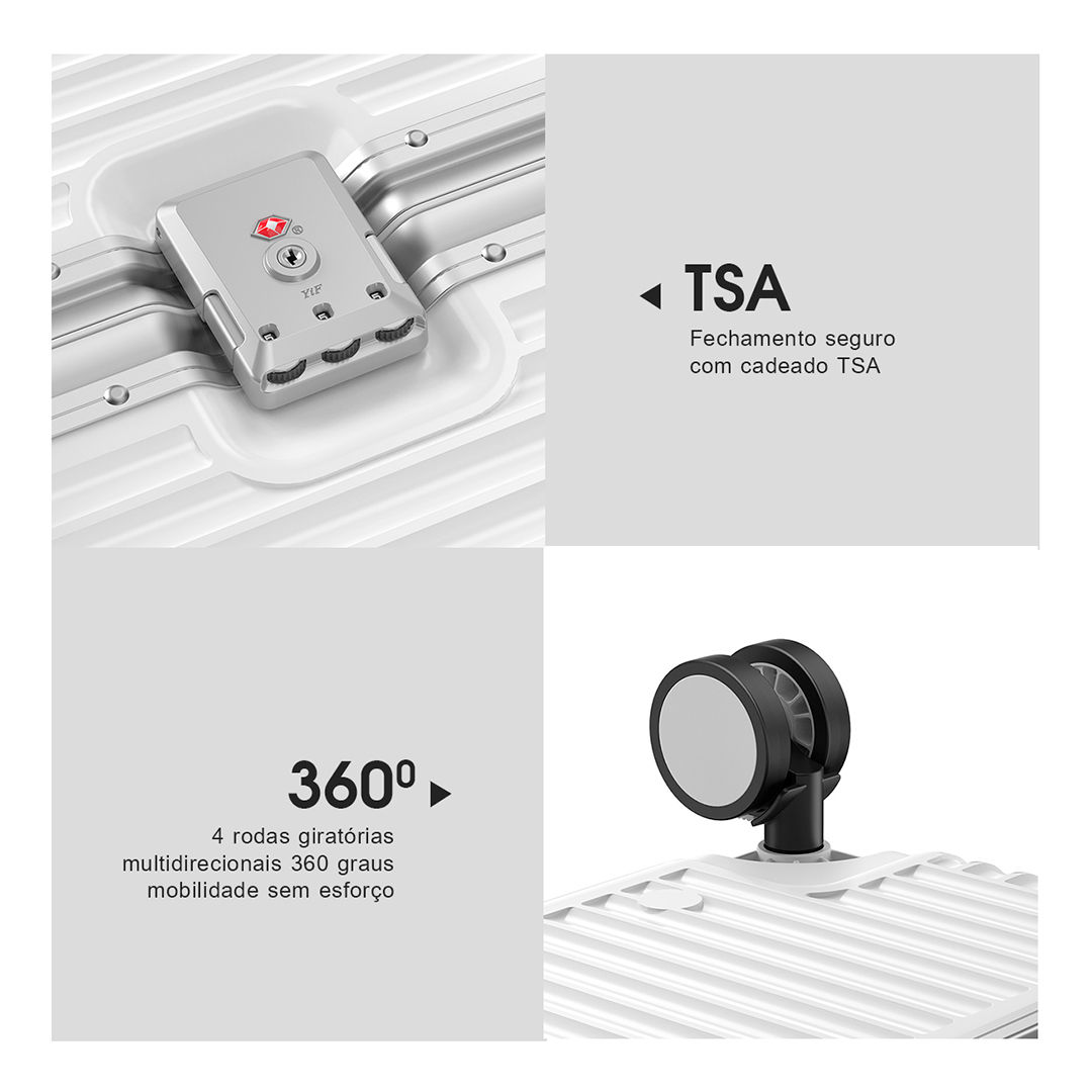 Kit Malas de Viagem 32kg Holanda Bau Maloa Branco e Preto com 2 Kits Organizadores Branco e Preto