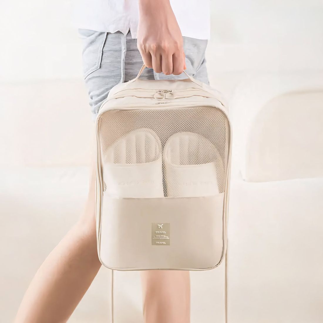 Kit de Malas de Viagem 10kg e 32 kg Amsterdam, Porta Sapato e Kit Organizador Bege