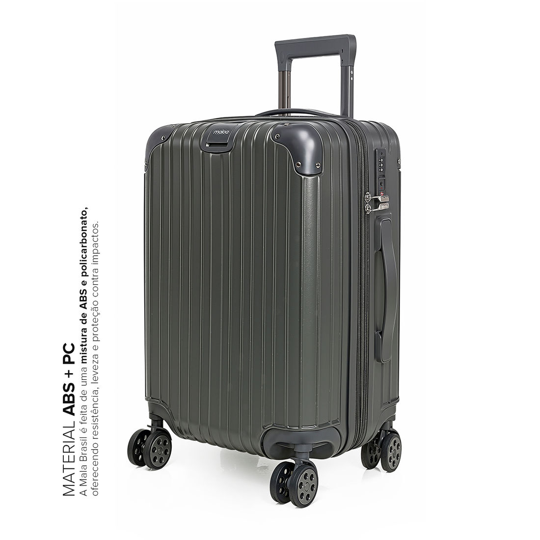 Mala de Viagem Média 23kg ABS Policarbonato com Expansor Brasil Maloa Chumbo