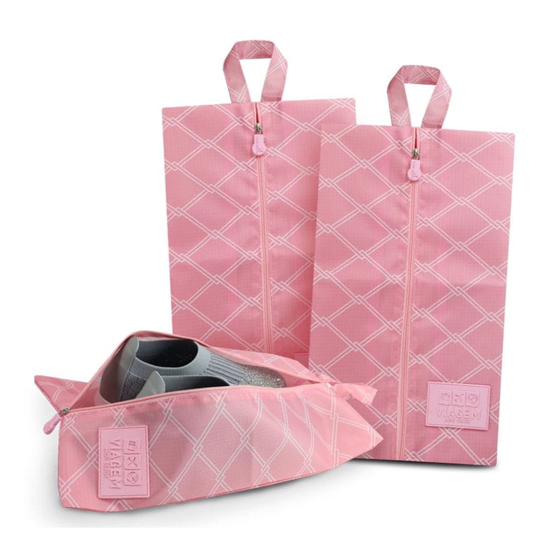 Bolsa Porta Sapato Listras Rosa