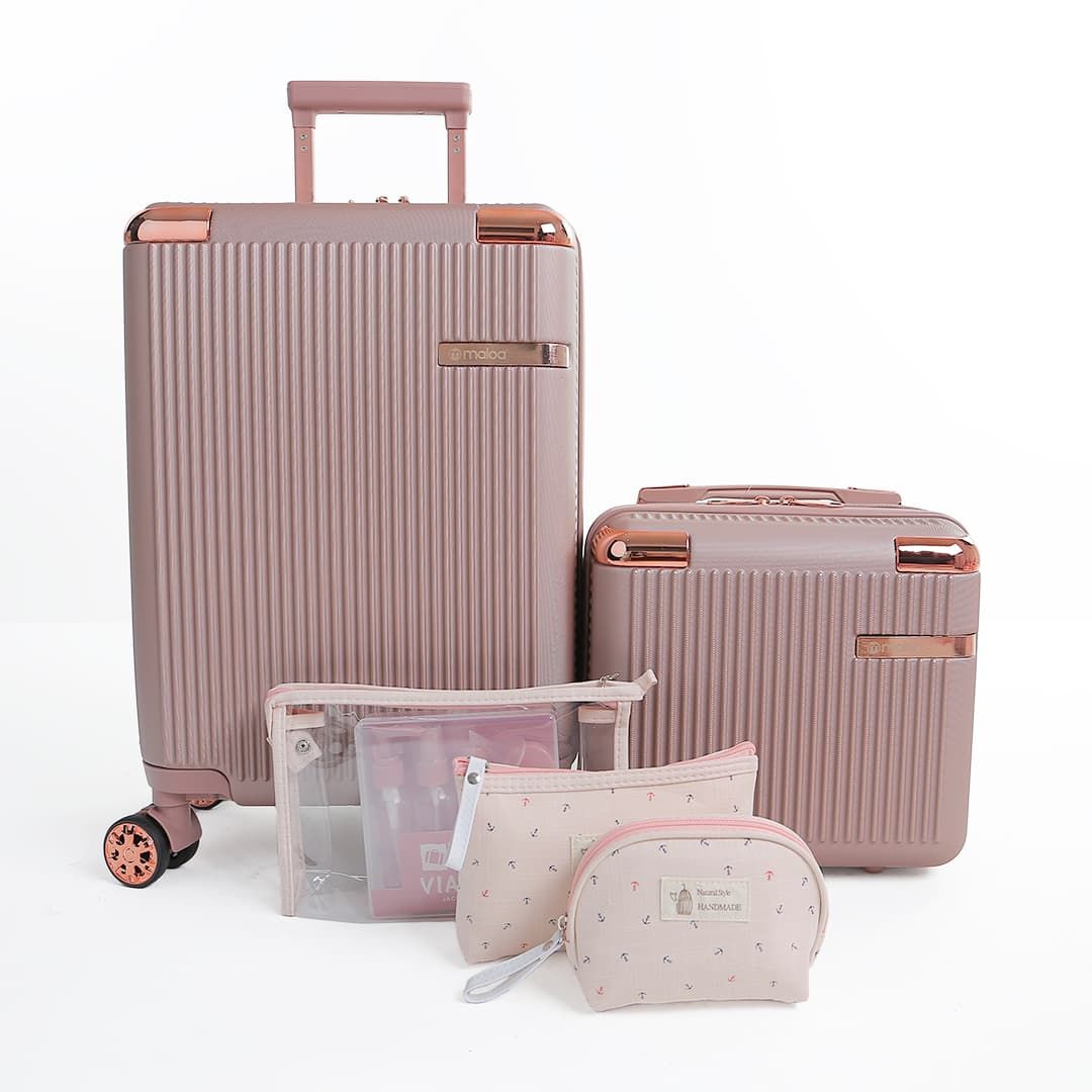 Conjunto de Mala Pequena de Bordo 10kg e Frasqueira Croacia Maloa Rose com Kit de Necessaire Handmade Salmão