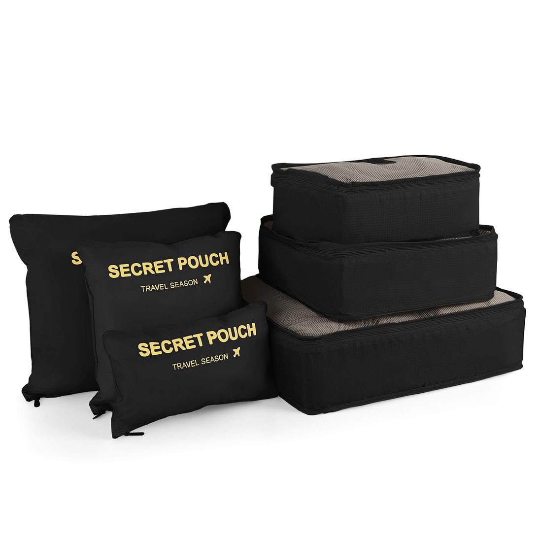 Kit de Mala Pequena 10 kg Holanda Preto e Branco com Organizador de Mala Laundry Pouch Preto e Rosa