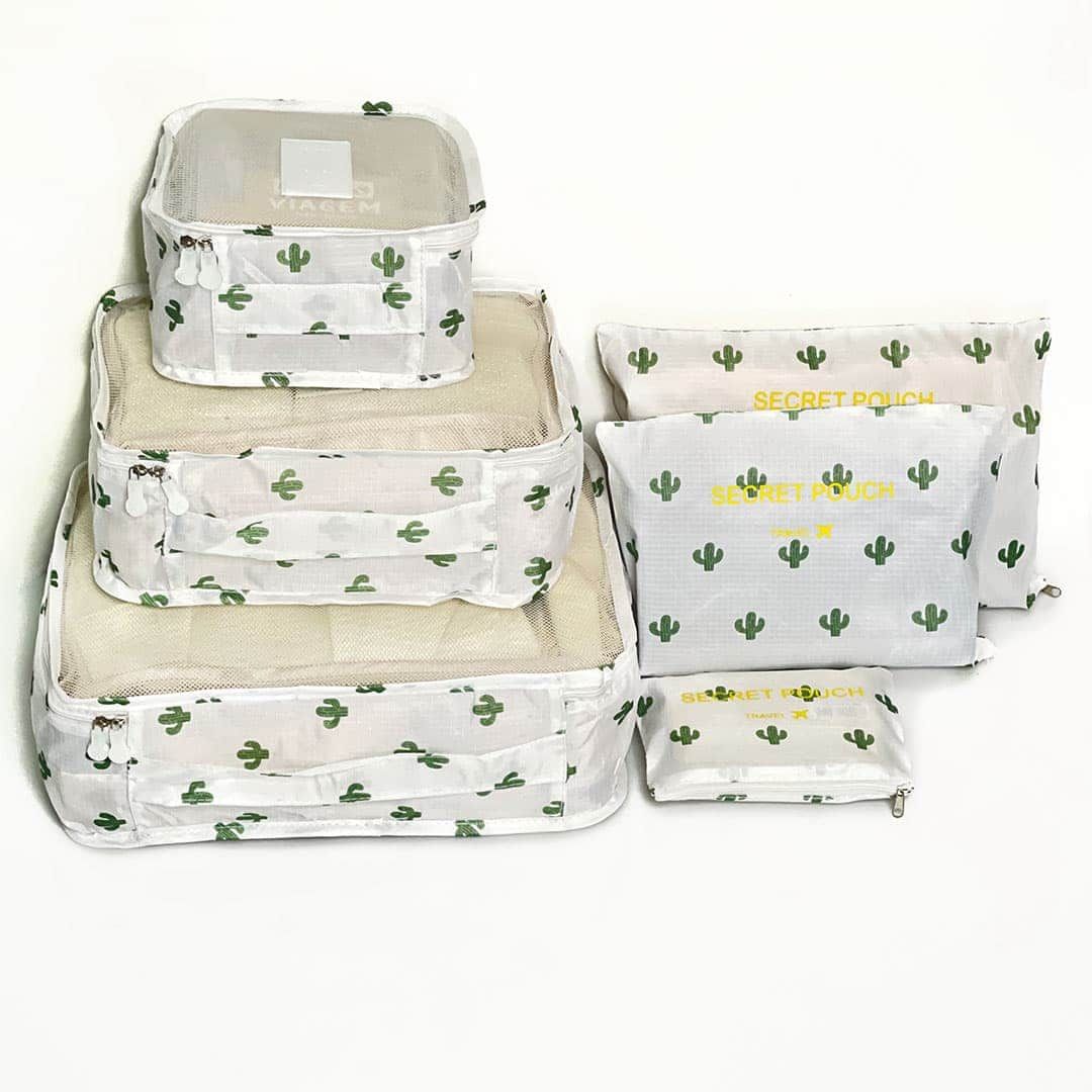 Kit Organizador De Mala 6 Peças Cactos Branco