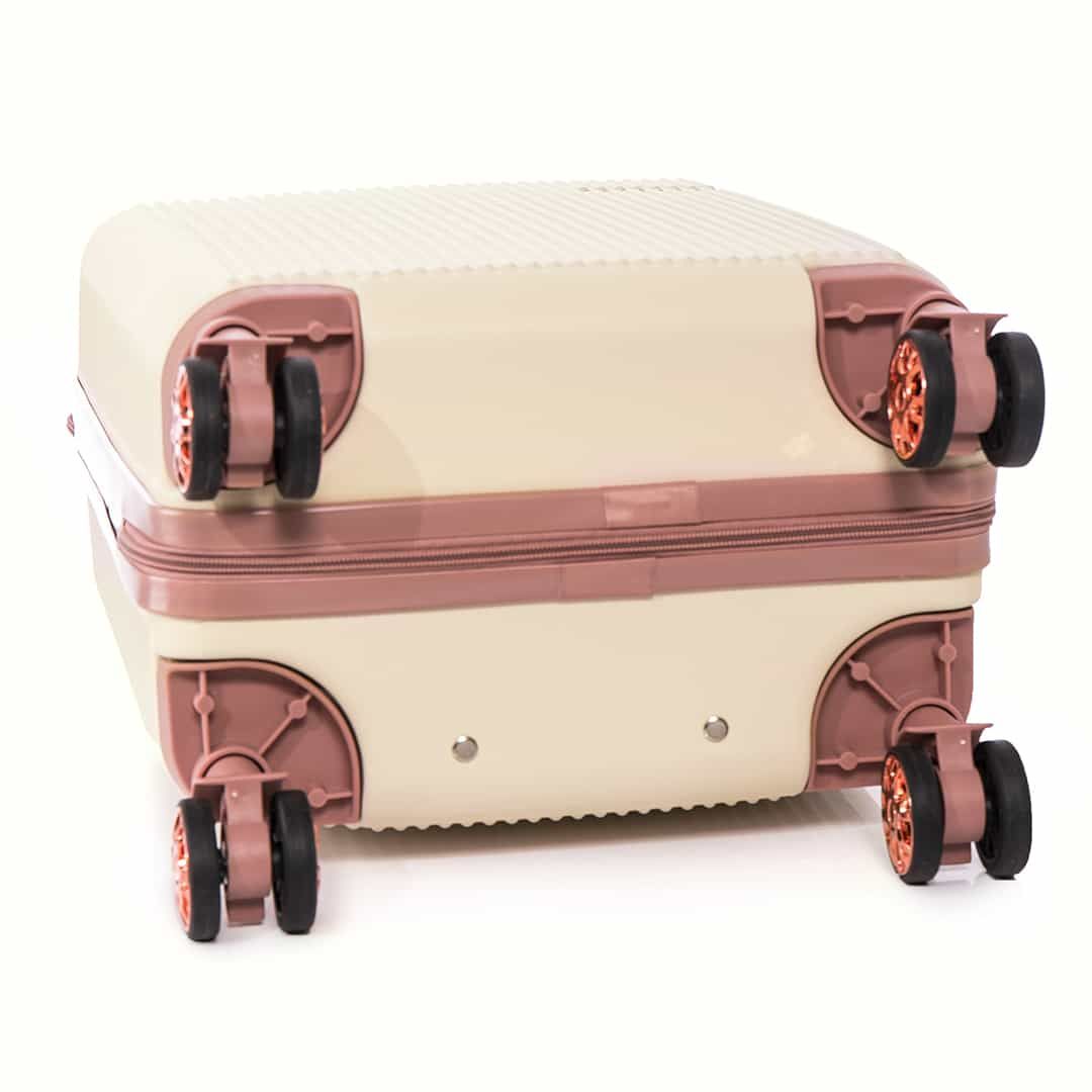 Kit de Mala Pequena de Bordo 10 kg Croácia  Bege, Porta Sapato Rosa, Kit Frasco 7 Peças Rosa e Tag Good Travel Rosa