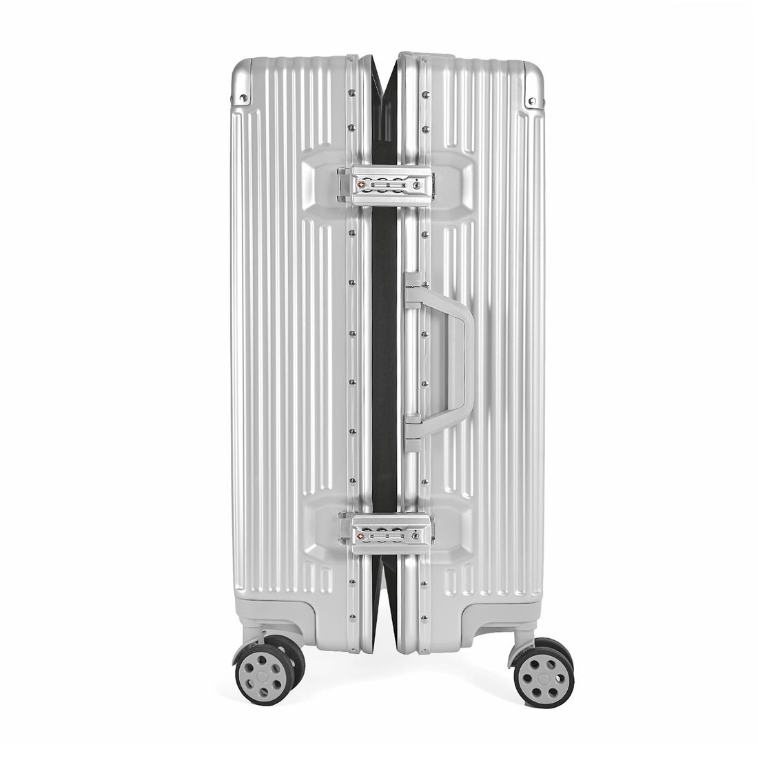 Kit Mala de Bordo 10kg e 23kg Noruega Maloa Prata  PC e ABS com  Kit Frasco 7 Peças Cinza e Kit Puffer Prata