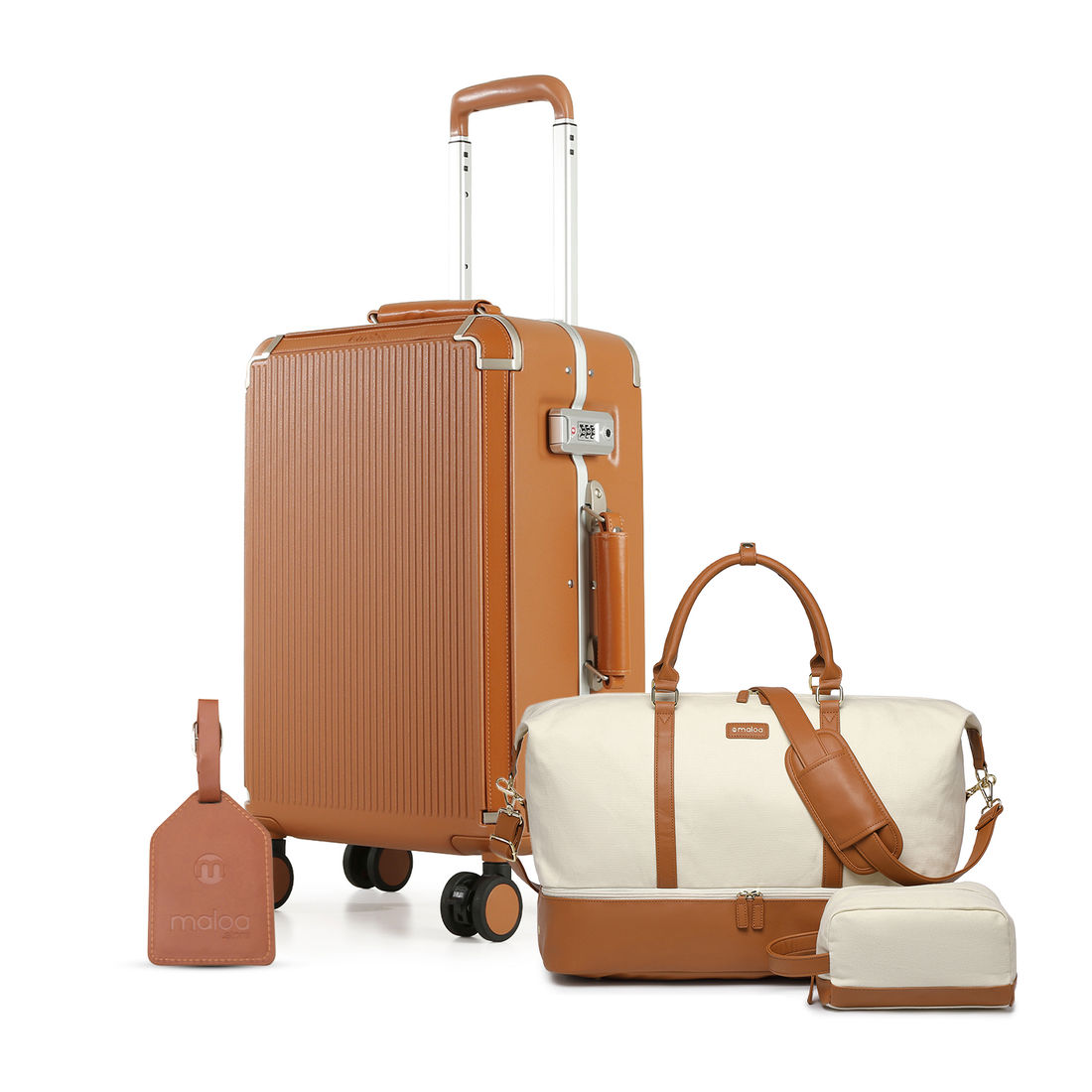 Kit de Mala de Viagem Pequena 10kg Vienna Marrom com Bolsa de Viagem Weekend e Tag de Identificação Premium Marrom