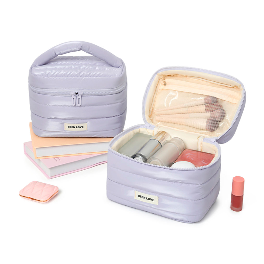 Kit de Acessórios Multifuncional com Necessaire, Porta Passaporte e Porta Notebook 14 Polegadas Puffer Maloa Lilás