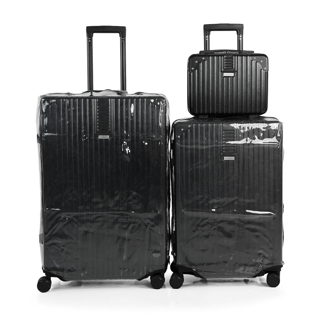 Compre Kit de Malas de Viagem Toronto Preto Media 23kg, Grande 32kg e Frasqueira e Leve 2 Capas Transparentes Preto