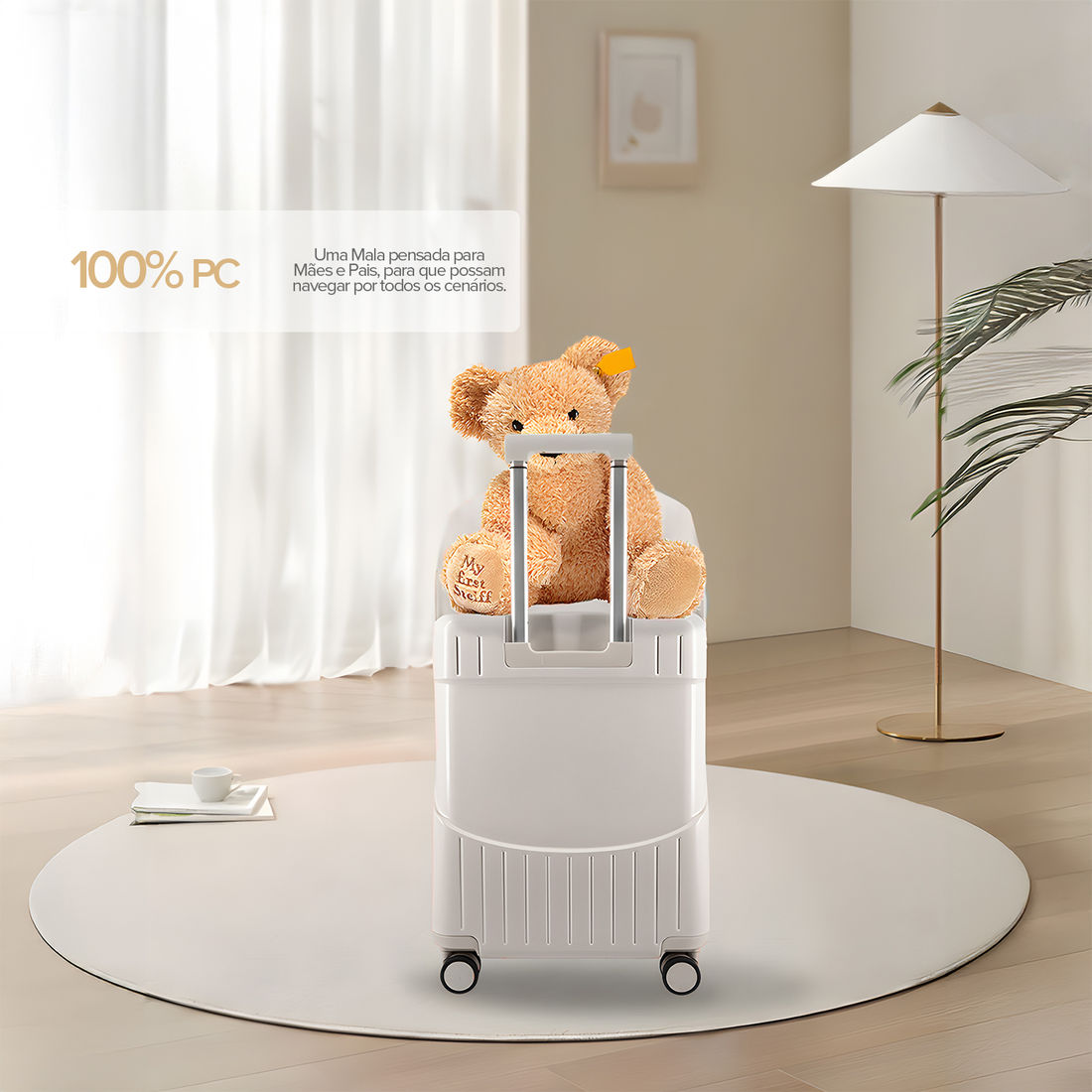 Kit Mala de Assento Grécia Media 23 kg Branca, Bolsa Confort e Tag Good Travel Branca