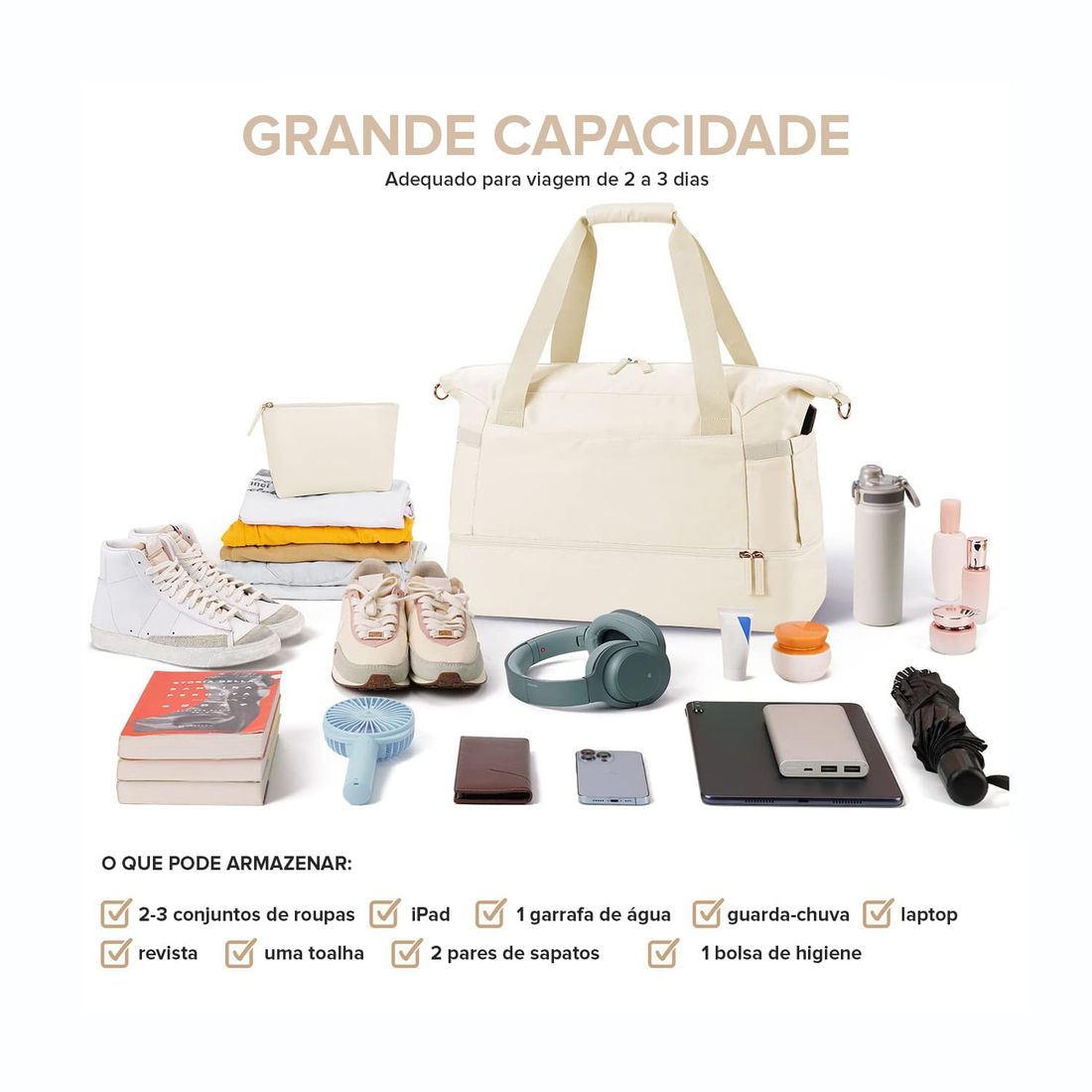 Kit Completo Brasil Branco, Kit Frasco 7 Pecas, Bolsa Journey e Kit Organizador Colorful Life Kit Completo Brasil Branco, Kit Frasco 7 Pecas, Bolsa Journey e Kit Organizador Colorful Life