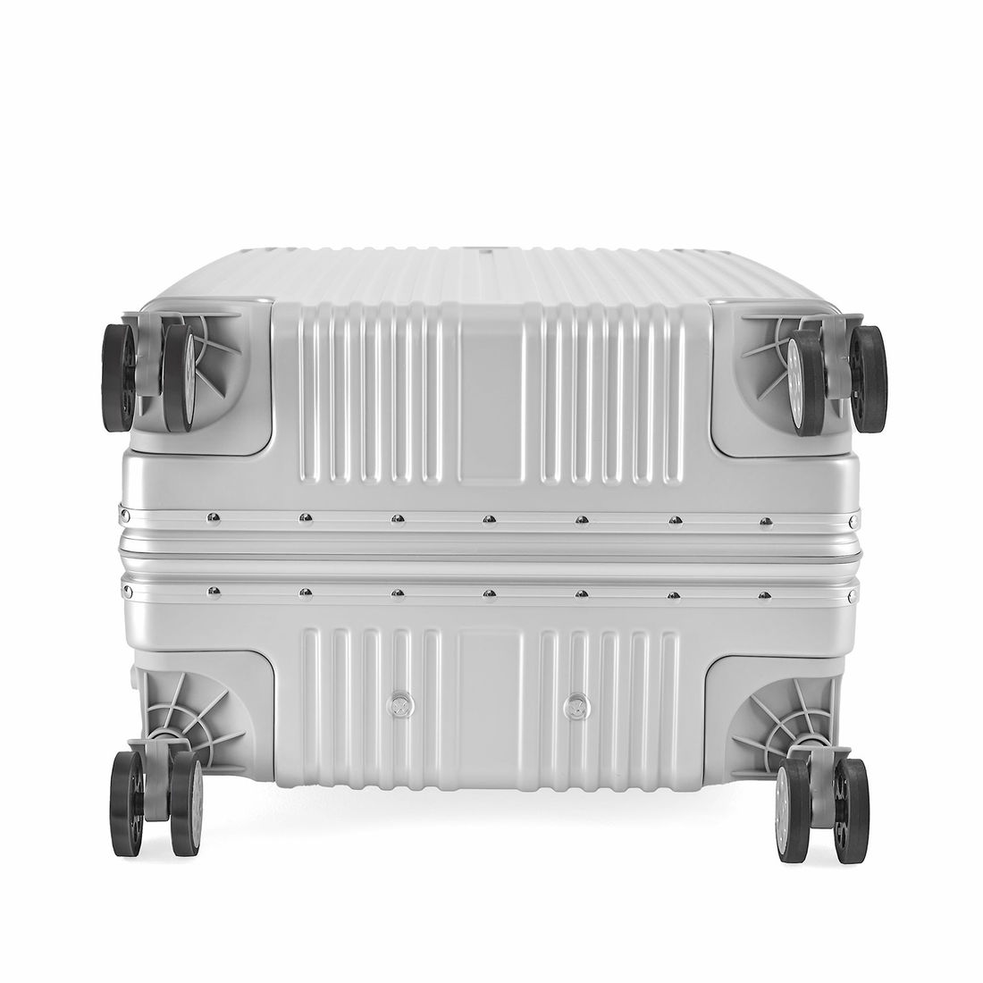 Kit Mala de Bordo 10kg e 23kg Noruega Maloa Prata  PC e ABS com  Kit Frasco 7 Peças Cinza e Kit Puffer Prata