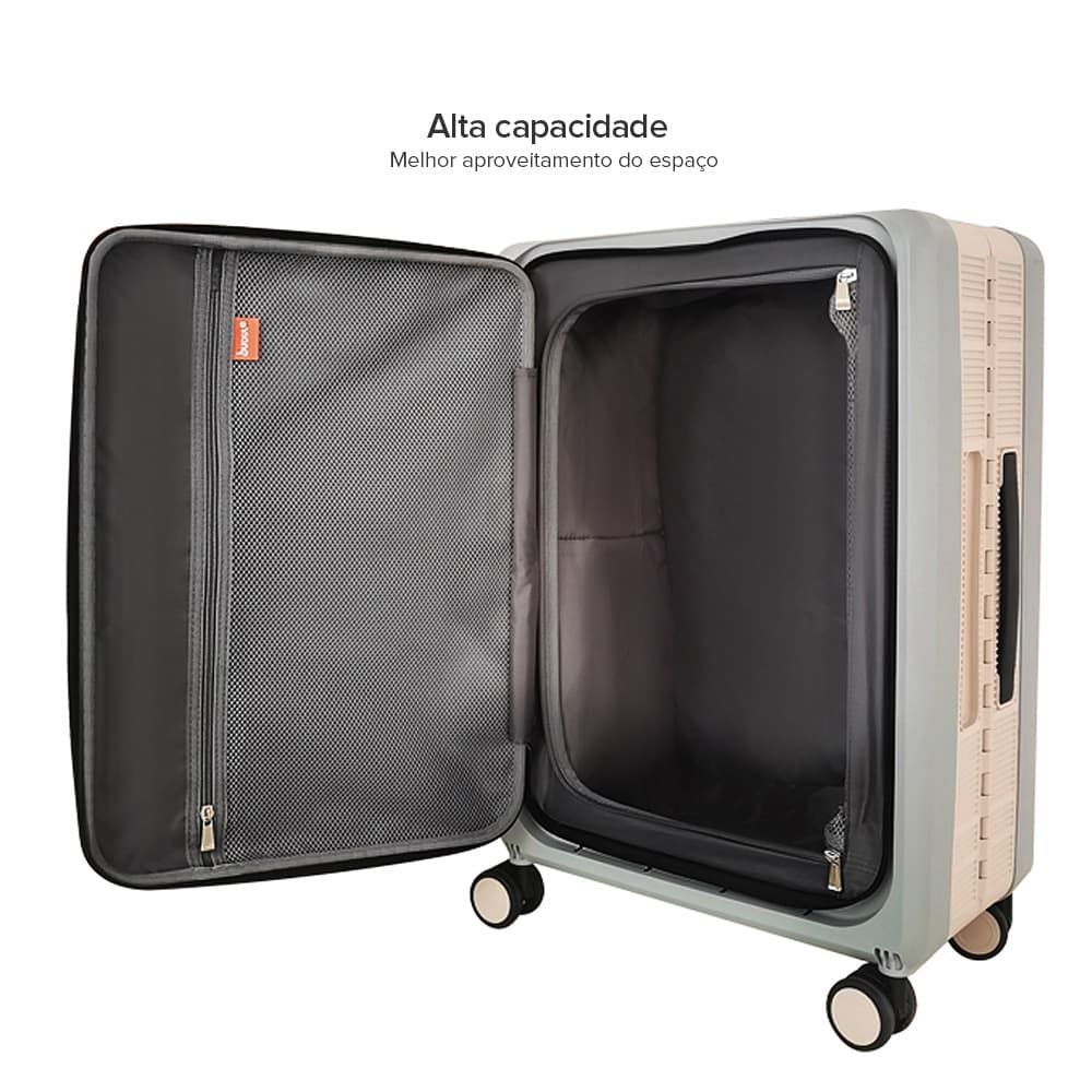 Mala de Viagem Pequena de Bordo 10Kg em Polipropileno 8 Rodas Dobravel Slim Cor:Bege com Cinza Mala de Viagem Pequena de Bordo 10Kg em Polipropileno 8 Rodas Dobravel Slim Cor:Bege com Cinza