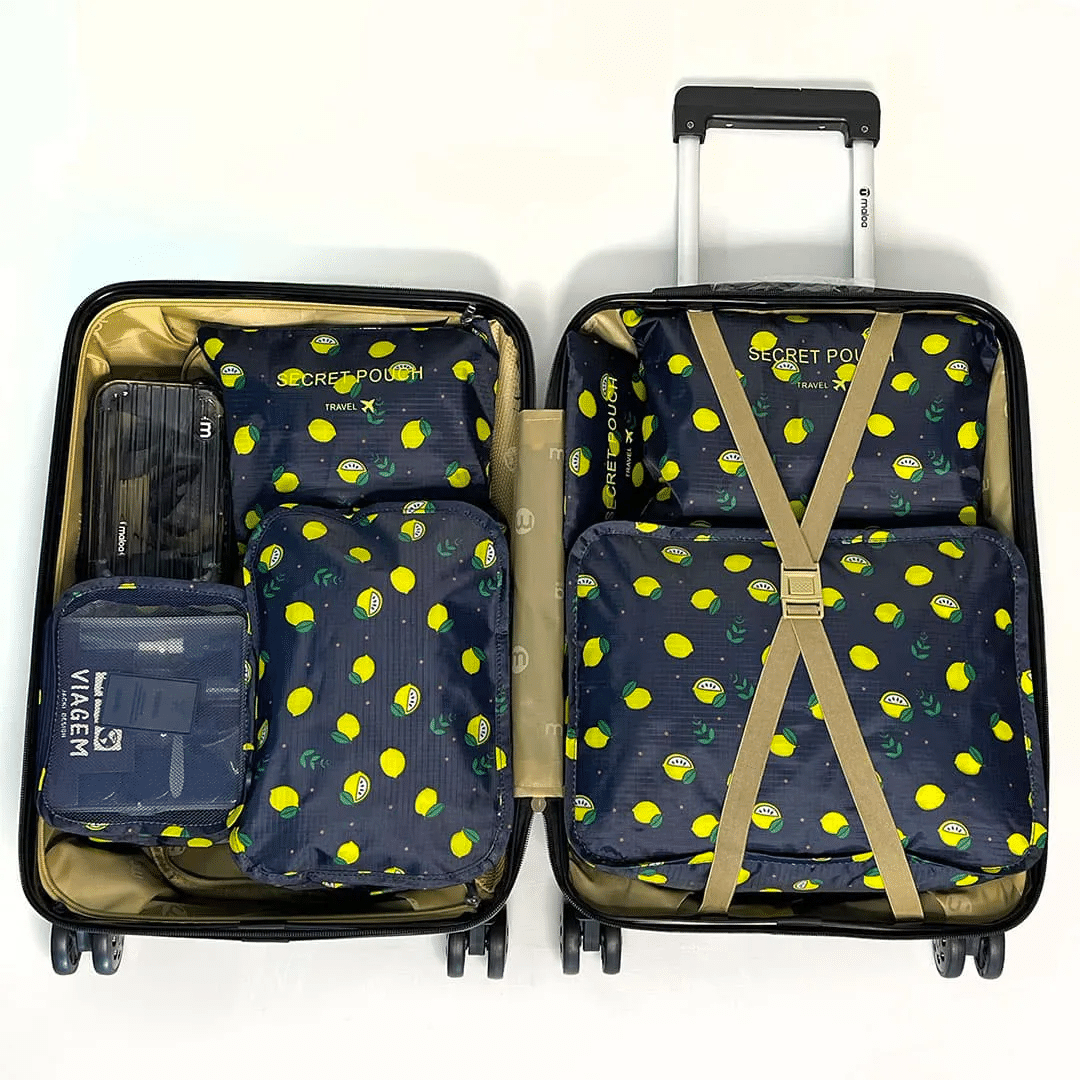 Kit Organizador De Mala 6 Peças Limão Preto Kit Organizador De Mala 6 Peças Limão Preto