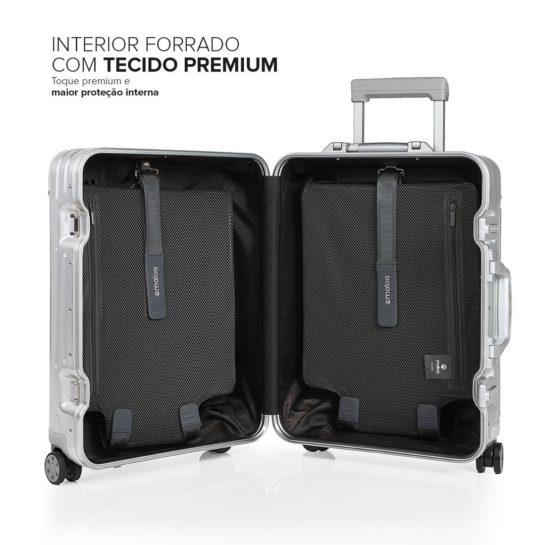 Kit Malas de Bordo 10kg Dubai Maloa Prata e Preto em Alumínio Kit Malas de Bordo 10kg Dubai Maloa Prata e Preto em Alumínio