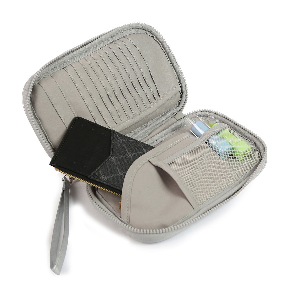 Kit de Acessórios Multifuncional com Necessaire, Porta Passaporte e Porta Notebook 14 Polegadas Puffer Maloa Prata