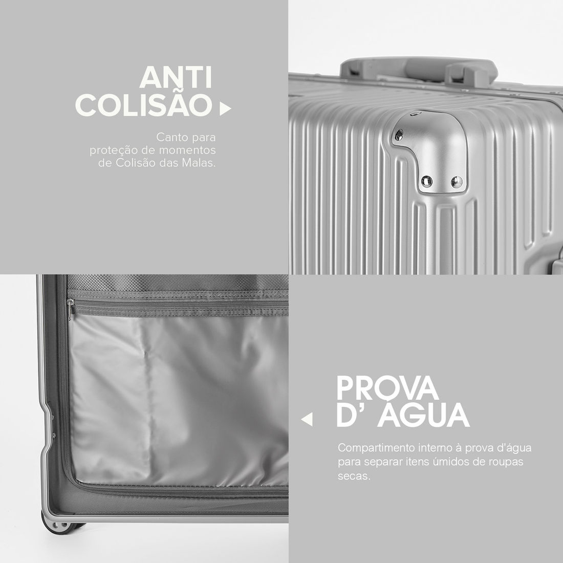 Conjunto Mala de Viagem Grande 32kg Policarbonato ABS Noruega Maloa Prata Conjunto Mala de Viagem Grande 32kg Policarbonato ABS Noruega Maloa Prata