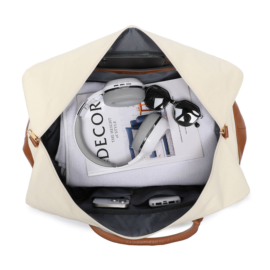 Bolsa de Viagem em Lona com Couro Sintético Urban Maloa Bege Bolsa de Viagem em Lona com Couro Sintético Urban Maloa Bege