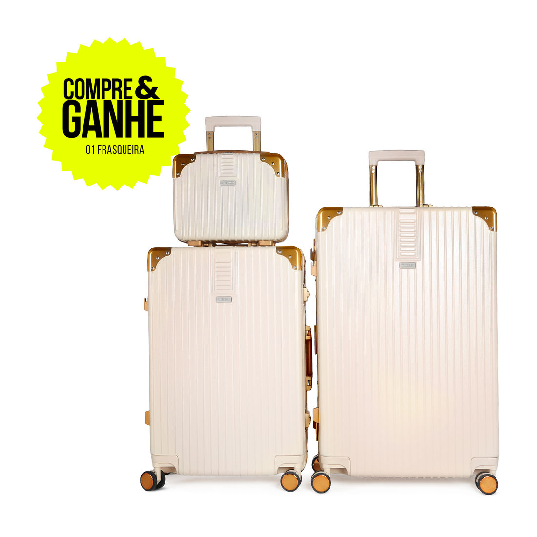 Kit de Malas de Viagem Media 23kg e Grande 32kg e Ganhe Frasqueira Toronto Bege Kit de Malas de Viagem Media 23kg e Grande 32kg e Ganhe Frasqueira Toronto Bege