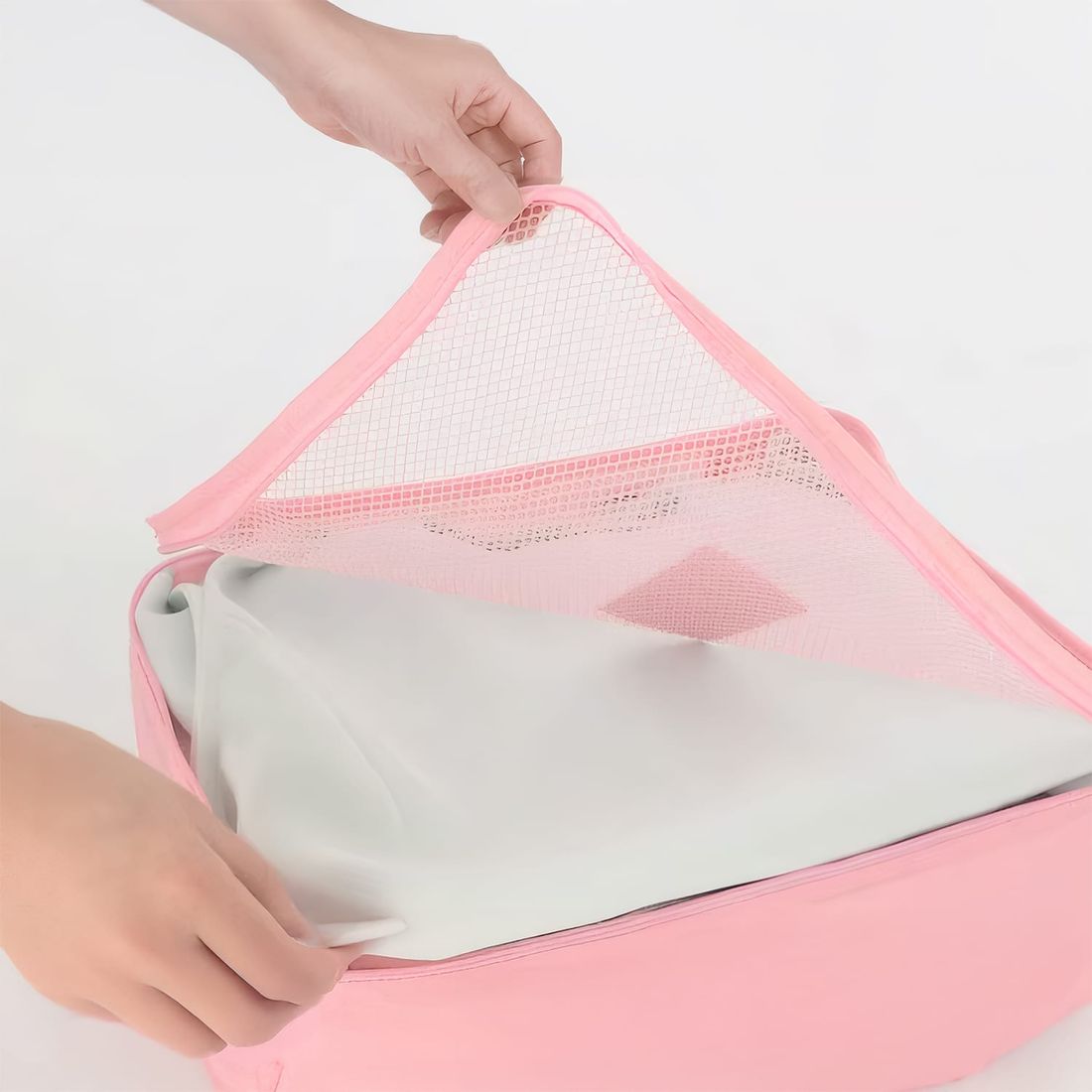 Kit de Mala Pequena de Bordo 10 kg Suécia Branco, Kit Organizador 6 Pcs e Mascara de Dormir Rosa