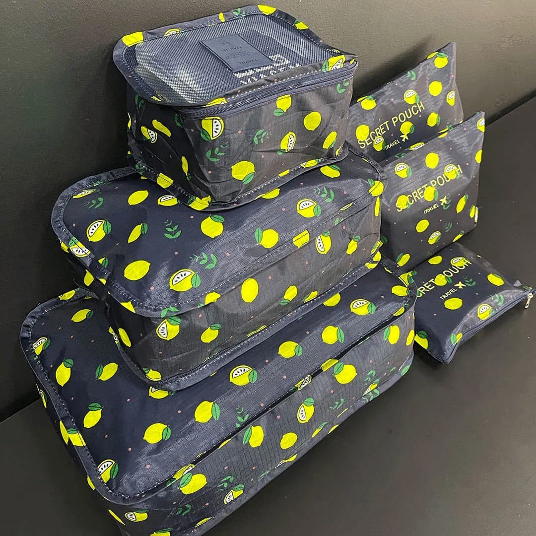 Kit Organizador De Mala 6 Peças Limão Preto Kit Organizador De Mala 6 Peças Limão Preto