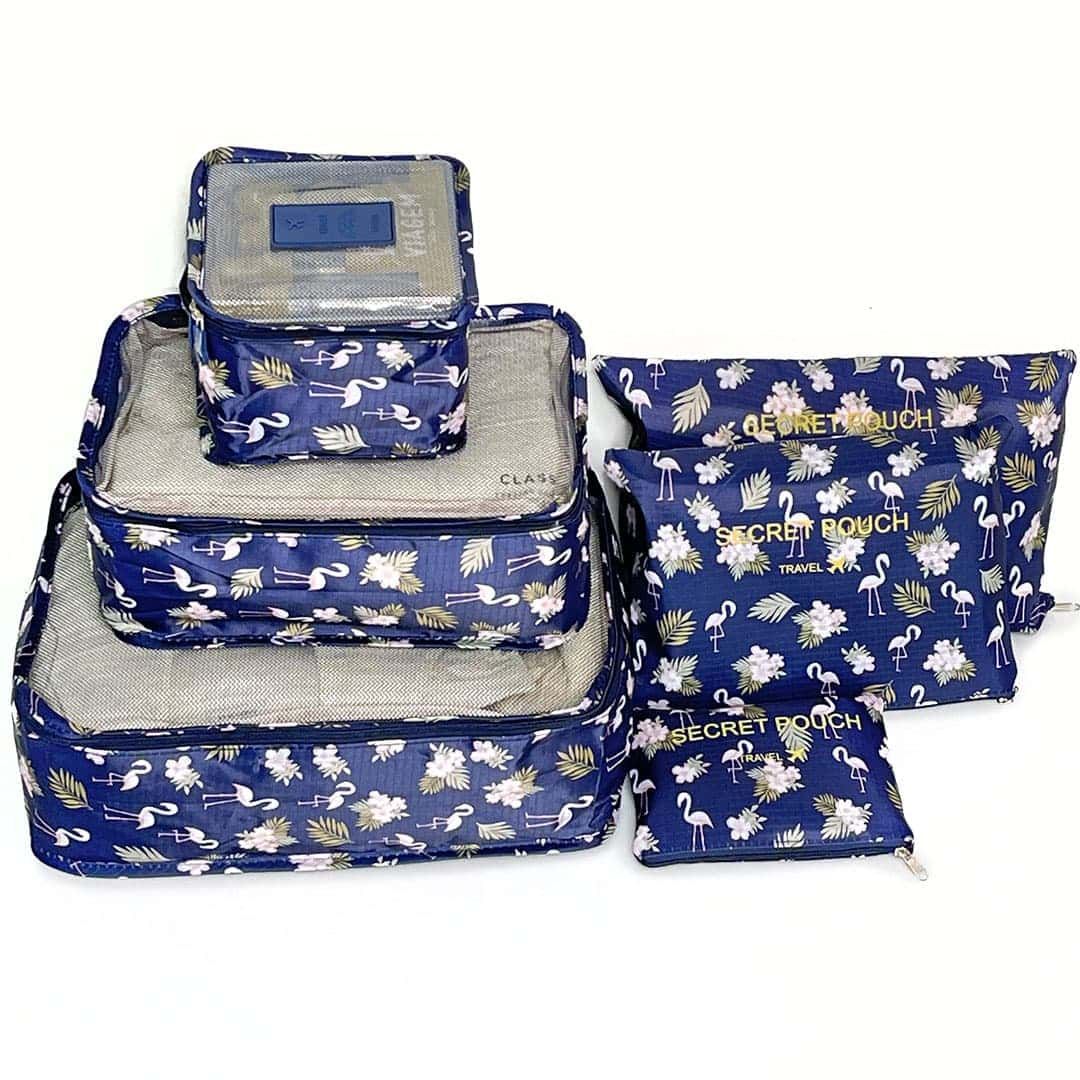 Kit Organizador De Mala 6 Peças Flamingo Azul Kit Organizador De Mala 6 Peças Flamingo Azul