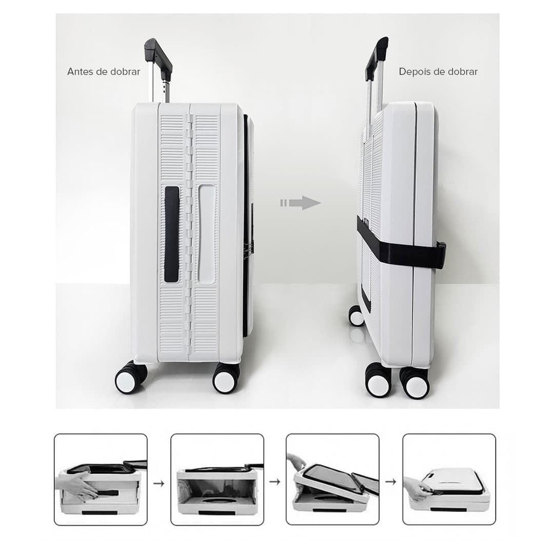 Mala de Viagem Pequena de Bordo 10Kg em Polipropileno 8 Rodas Dobravel Slim Cor:Branco Mala de Viagem Pequena de Bordo 10Kg em Polipropileno 8 Rodas Dobravel Slim Cor:Branco